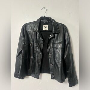 Zara Faux Leather Boxy Button Up Jacket